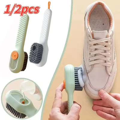 1/2Pcs Multifunction Cleaning Shoe Brush Soft Automatic Liquid Shoe Brush Long Handle Clothes Soap Brush with Hook Clean Tool
