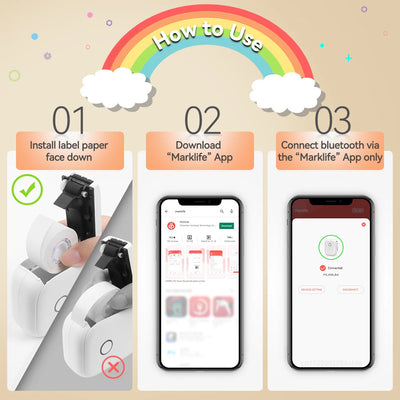 Portable Mini Printer Marklife P12 Thermal Printer Adhesive Sticker Labeling Machine P12 Label Maker or 1PK Continues Label Tape
