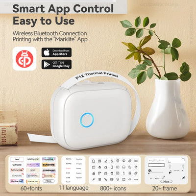 Portable Mini Printer Marklife P12 Thermal Printer Adhesive Sticker Labeling Machine P12 Label Maker or 1PK Continues Label Tape
